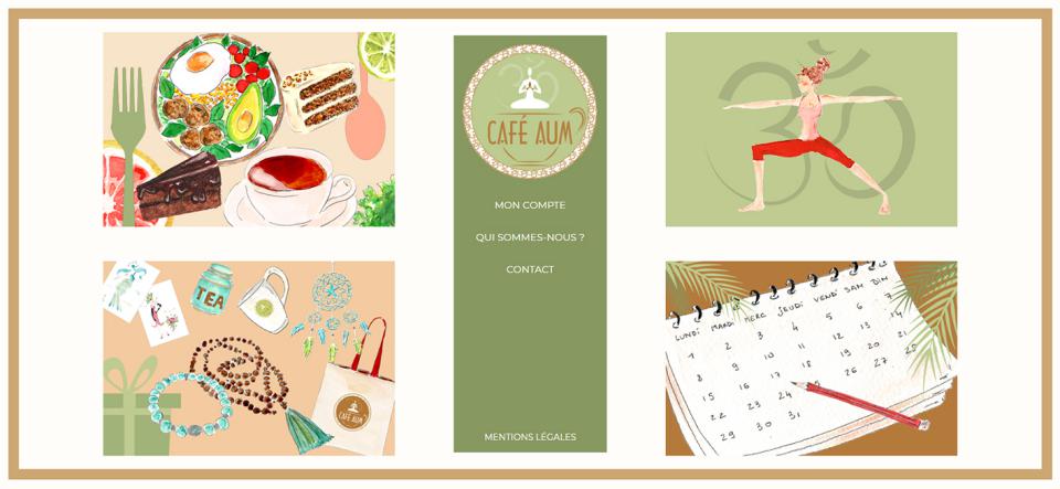 CAFÉ AUM - GRAPHISME SITE WEB (WWW.CAFEAUM.FR) &#38; ILLUSTRATIONS, GRAPHISME MENUS 